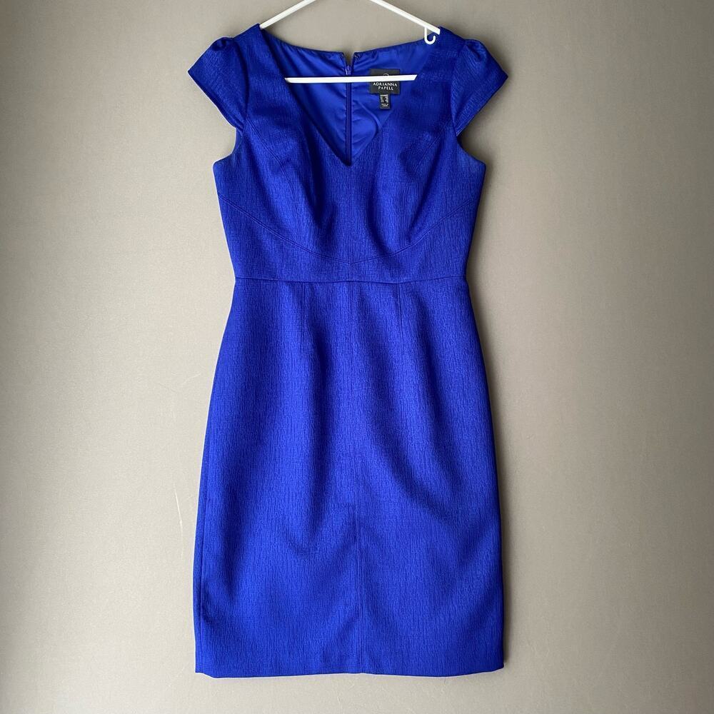 Adrianna Papell sz 4 cap‎ sleeve textured royal blue sheath dress  NWOT